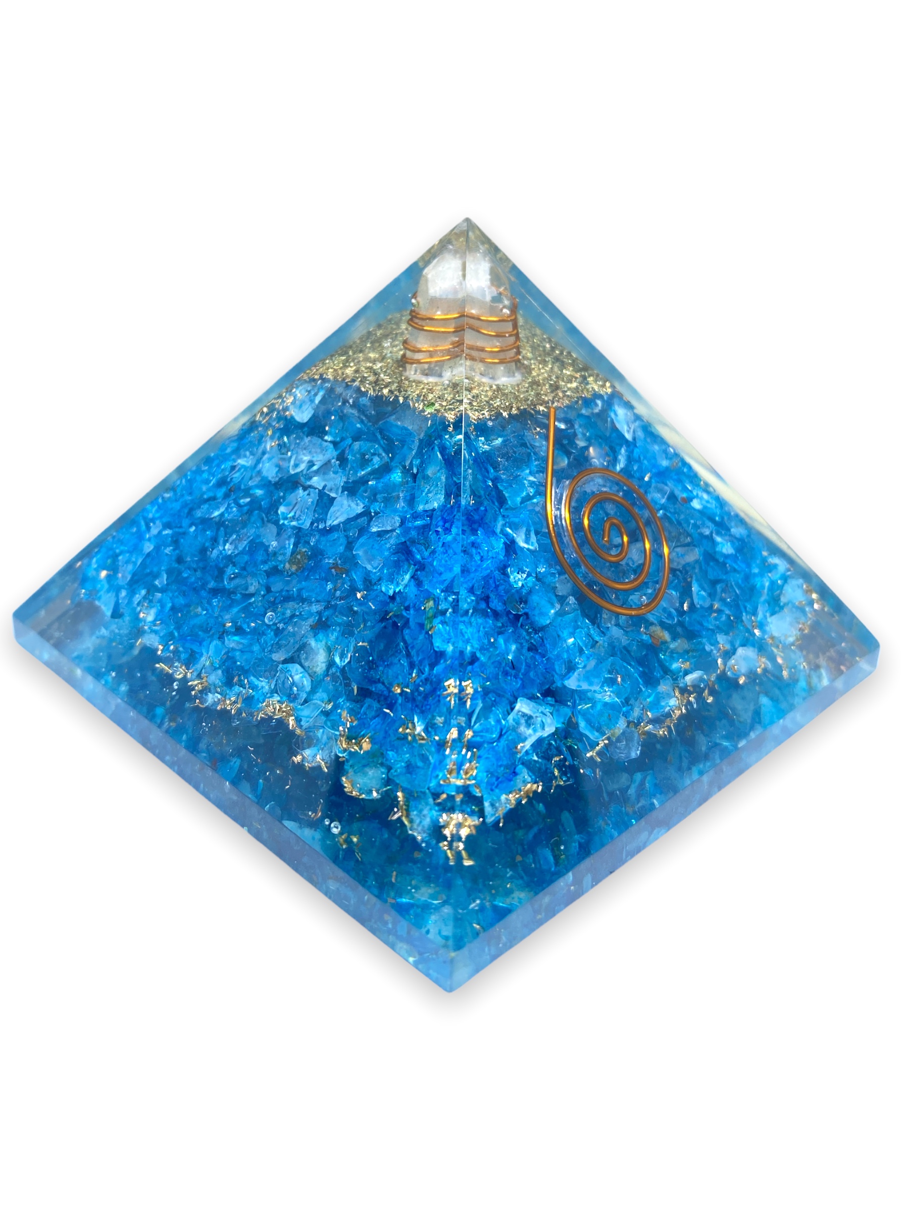 Spiritual Elementz Reiki Charged Chakra Healing Turquoise Orgone Pyramid (3' Inch) with Clear Crystal Gemstone Copper Metal (Stone for Cleanse Your Energy Centers)