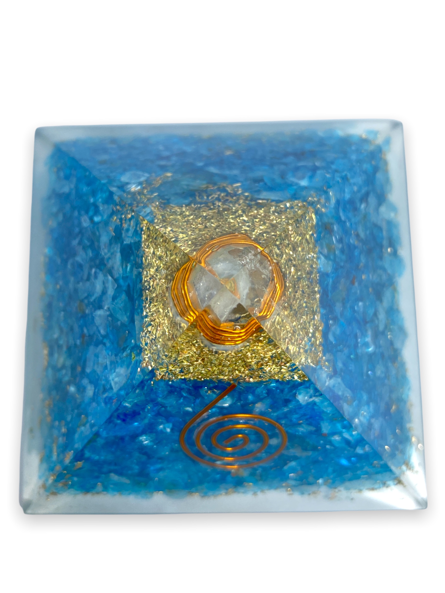 Spiritual Elementz Reiki Charged Chakra Healing Turquoise Orgone Pyramid (3' Inch) with Clear Crystal Gemstone Copper Metal (Stone for Cleanse Your Energy Centers)