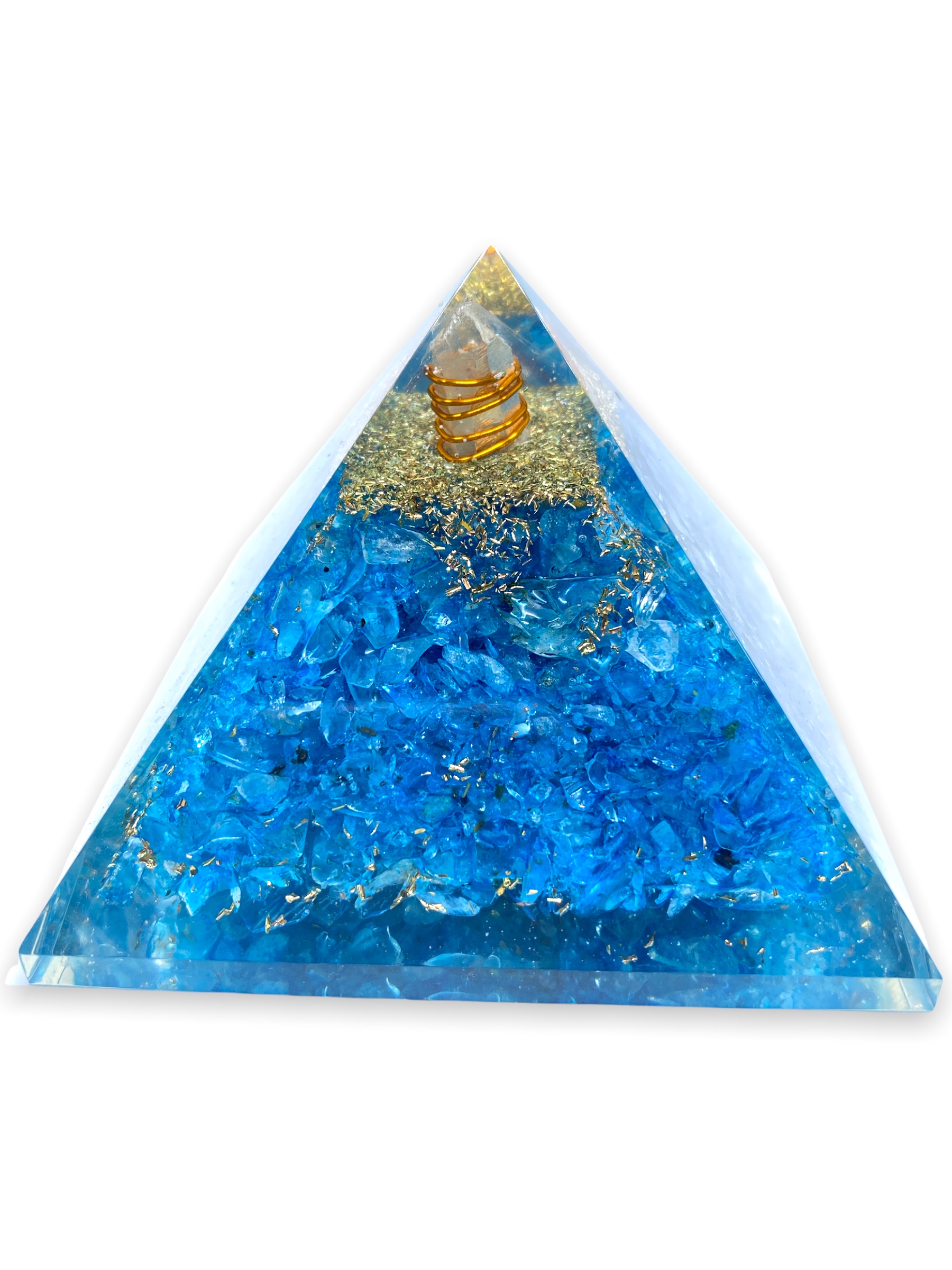 Spiritual Elementz Reiki Charged Chakra Healing Turquoise Orgone Pyramid (3' Inch) with Clear Crystal Gemstone Copper Metal (Stone for Cleanse Your Energy Centers)
