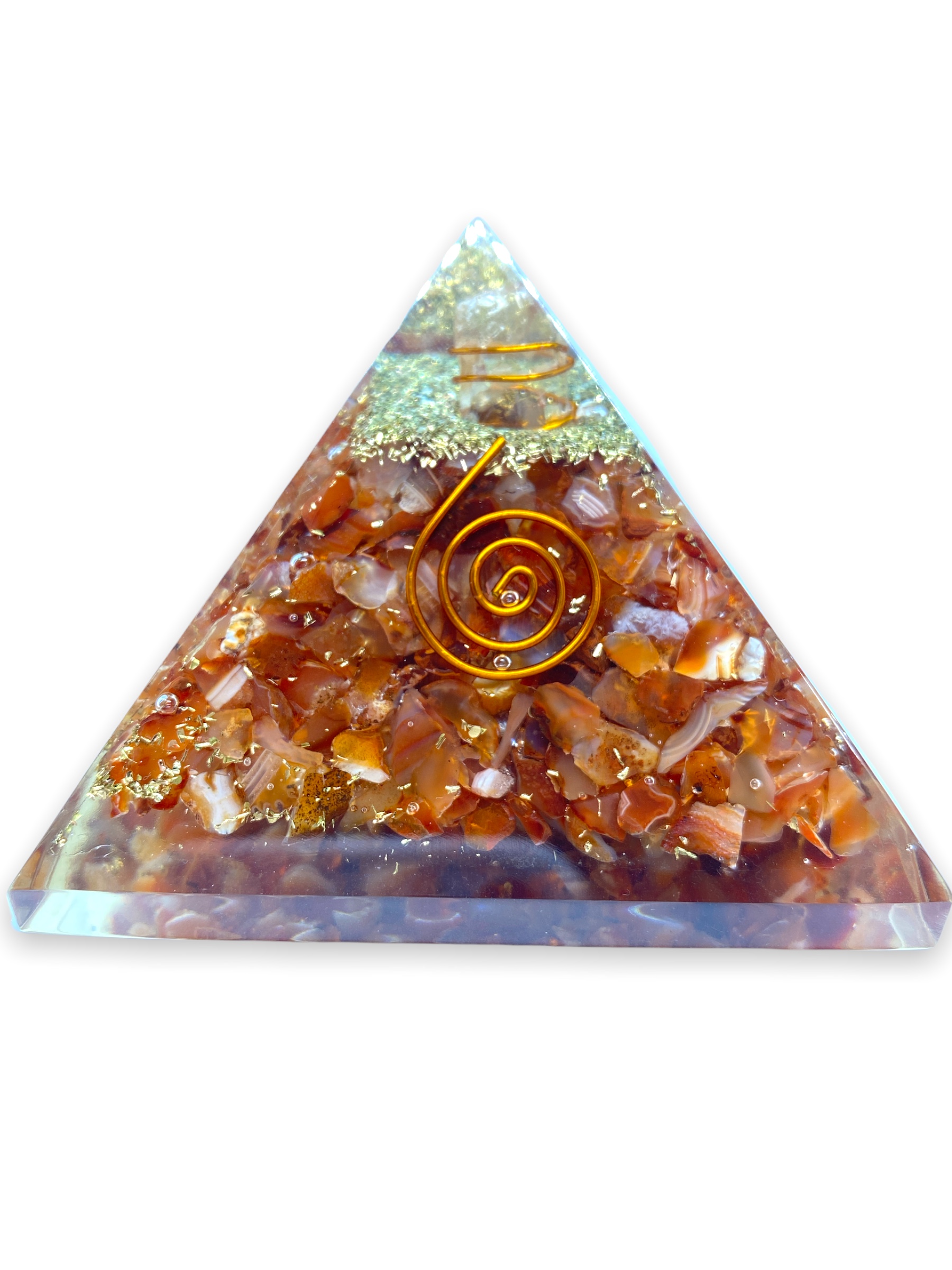 Spiritual Elementz Reiki Charged Carnelian Orgone Pyramid (3' inch) with Clear Crystal Gemstone Copper Metal