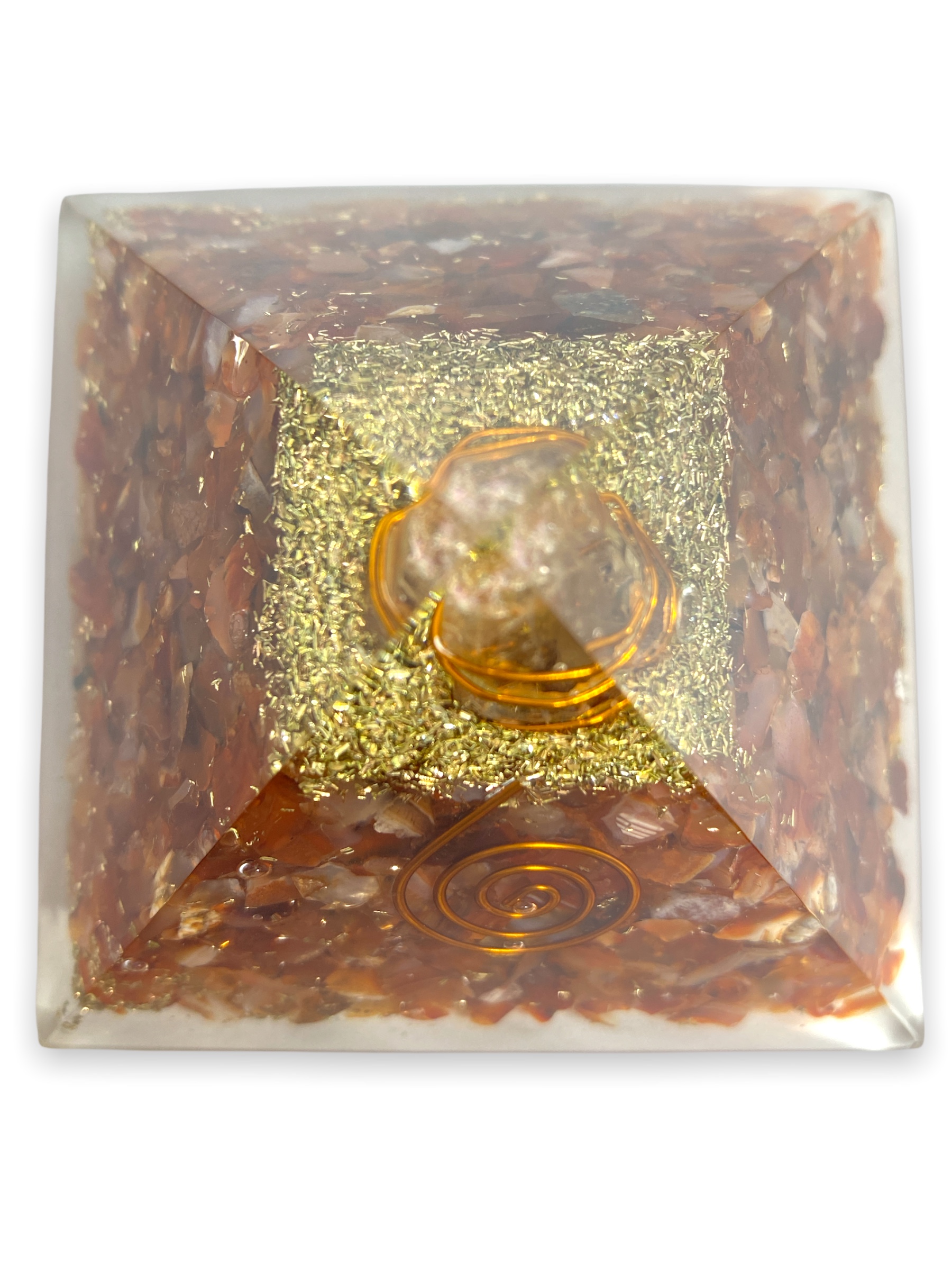 Spiritual Elementz Reiki Charged Carnelian Orgone Pyramid (3' inch) with Clear Crystal Gemstone Copper Metal
