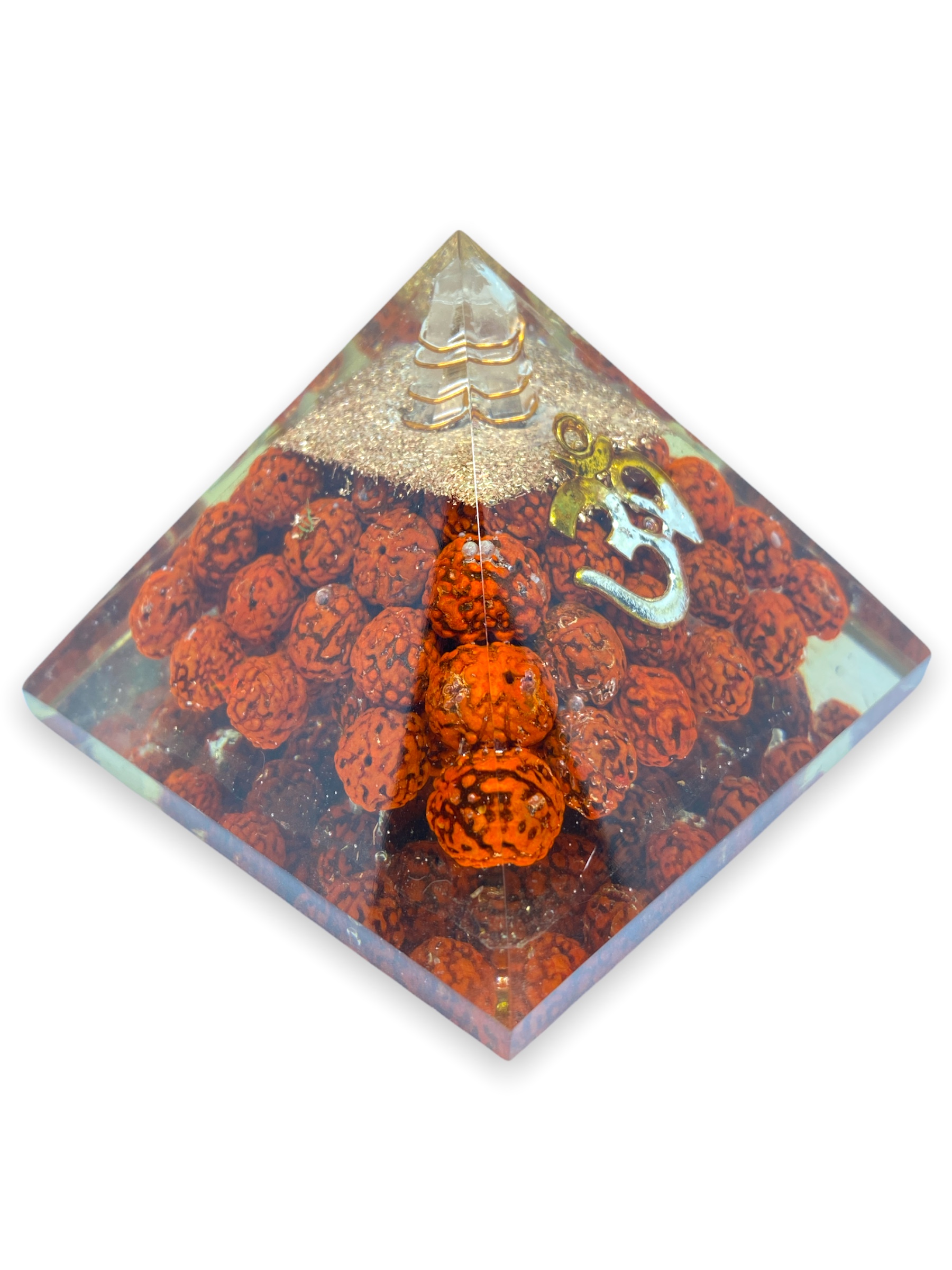Spiritual Elementz Rudraksha Orgone Pyramid (3'Inch) with OM Symbol Stone Protector from Negative Energy.