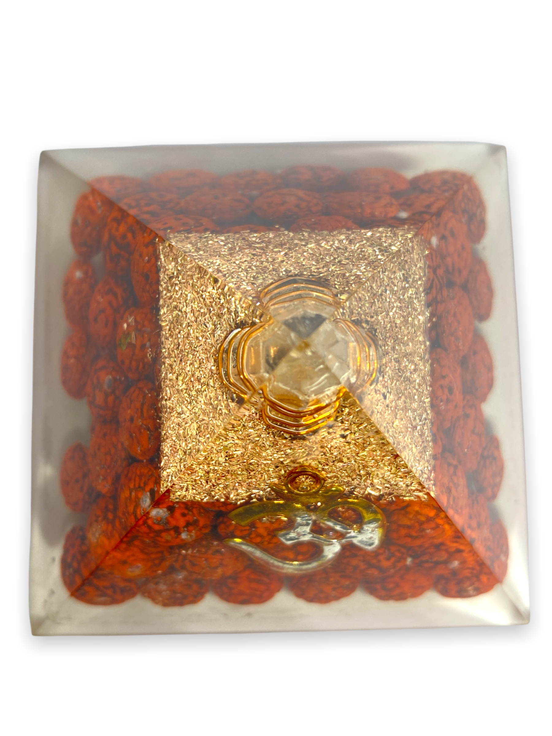 Spiritual Elementz Rudraksha Orgone Pyramid (3'Inch) with OM Symbol Stone Protector from Negative Energy.