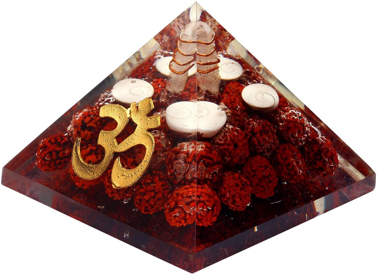 Spiritual Elementz Rudraksha with Seashell Orgone Pyramid (3'Inch) Stone Protector from Negative Energy.