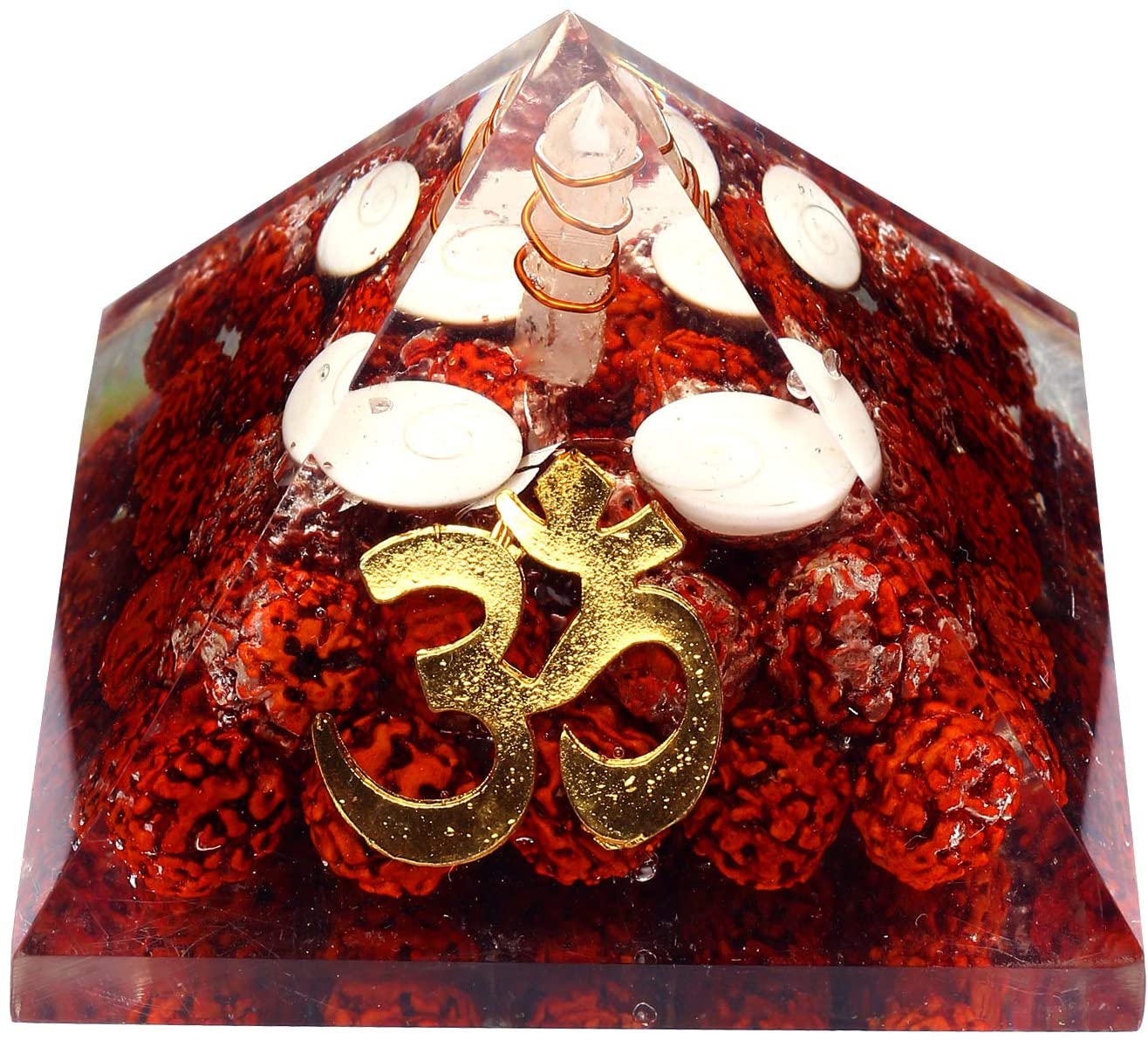 Spiritual Elementz Rudraksha with Seashell Orgone Pyramid (3'Inch) Stone Protector from Negative Energy.