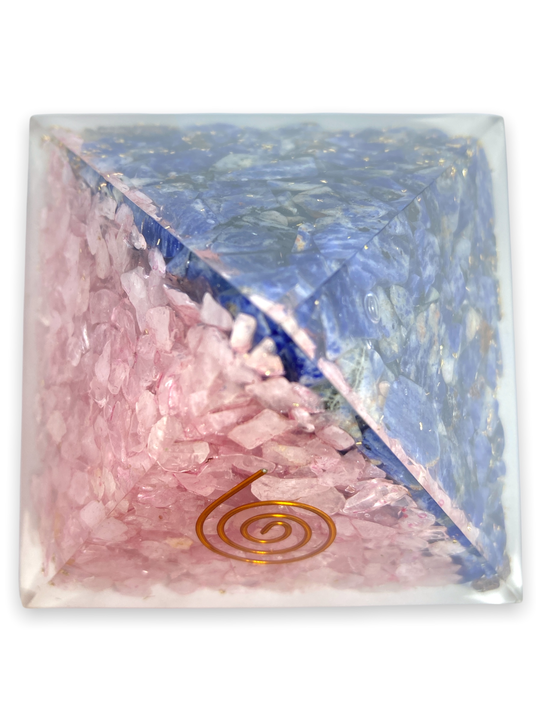 Spiritual Elementz Reiki Charged Chakra Healing Lapis Lazuli & Rose Quartz Mix Orgone Pyramid (3*Inch) With Clear Gemstone Copper Metal (for Love & Soul Connection)