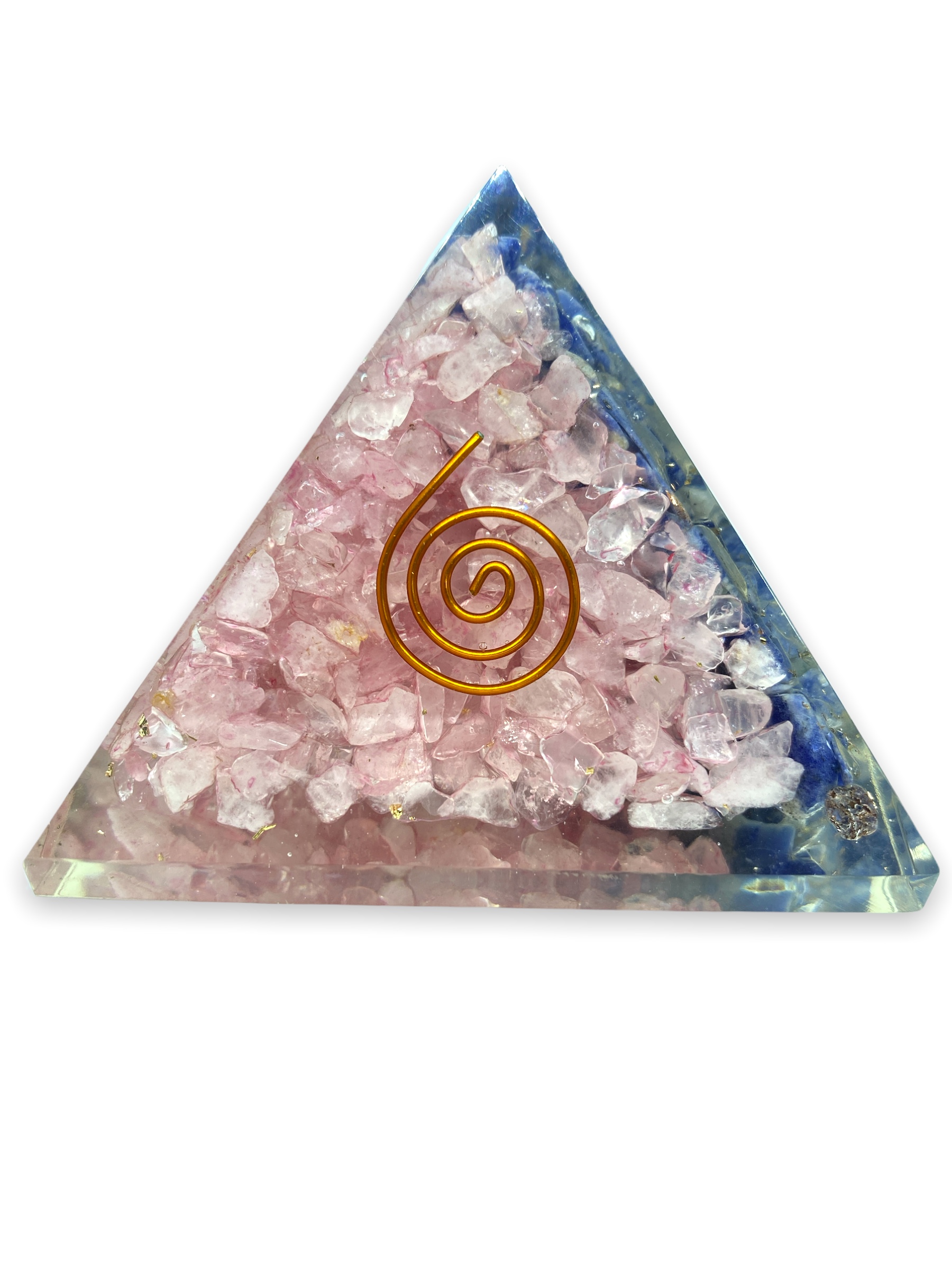 Spiritual Elementz Reiki Charged Chakra Healing Lapis Lazuli & Rose Quartz Mix Orgone Pyramid (3*Inch) With Clear Gemstone Copper Metal (for Love & Soul Connection)