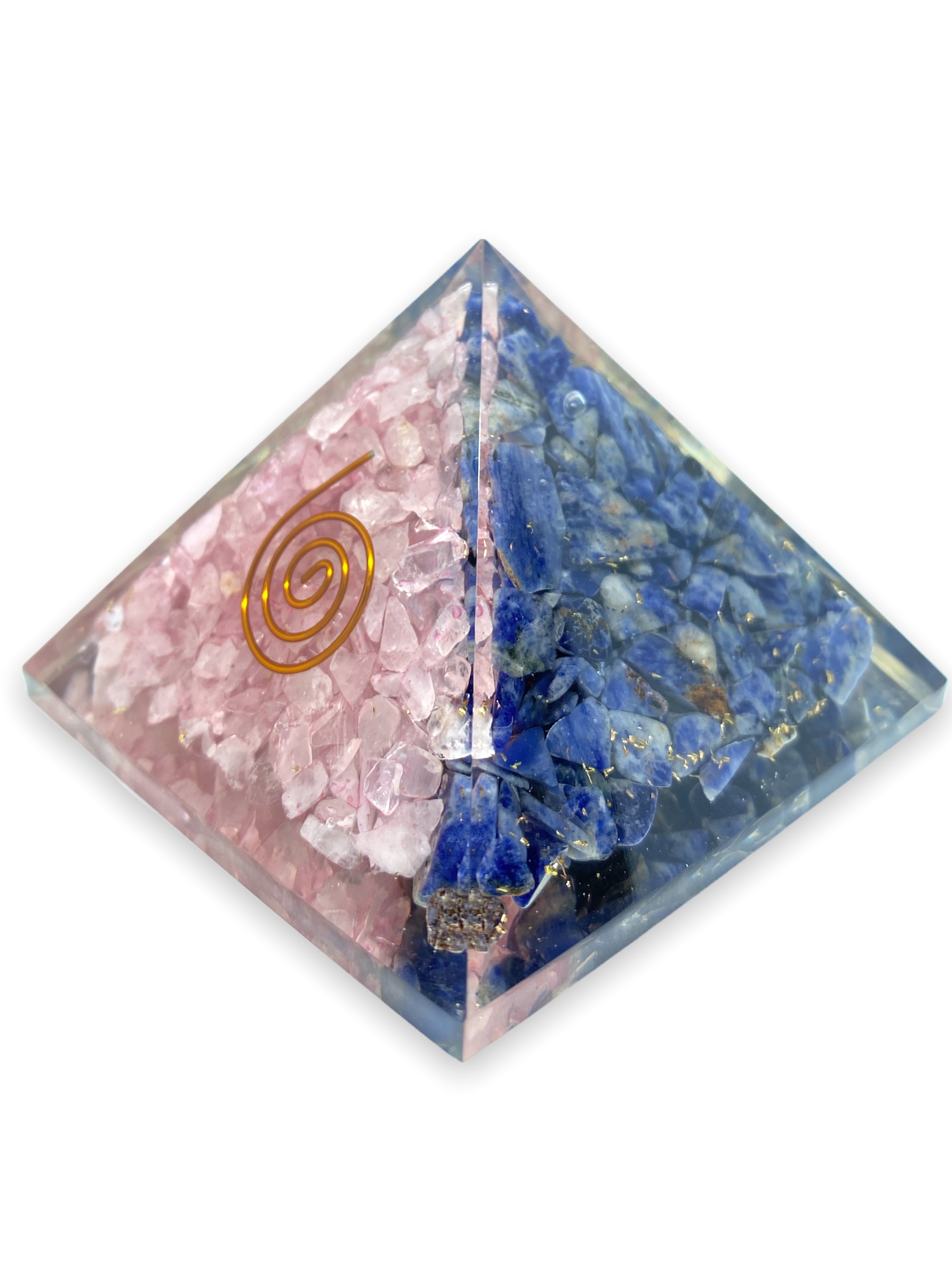 Spiritual Elementz Reiki Charged Chakra Healing Lapis Lazuli & Rose Quartz Mix Orgone Pyramid (3*Inch) With Clear Gemstone Copper Metal (for Love & Soul Connection)