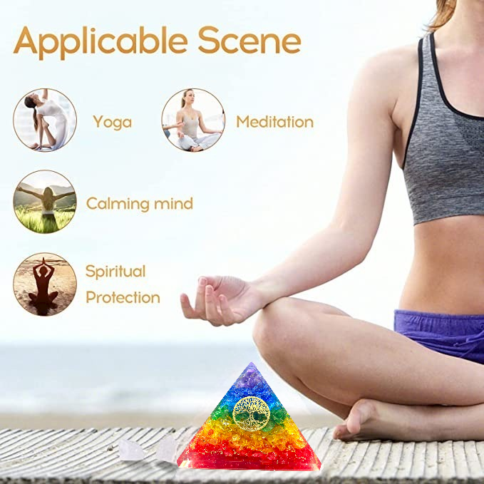 Spiritual Elementz 7 Chakra Crystal Tree of Life Orgone Pyramid (3'Inch) Includes 4 Crystal Quartz Energy Points