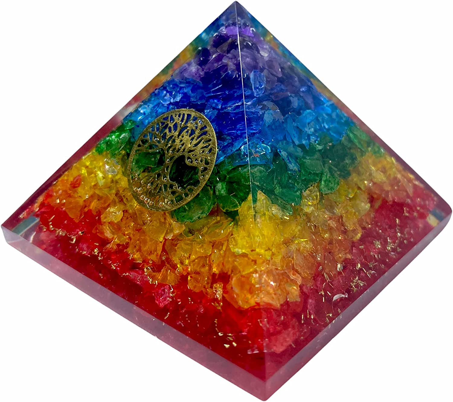 Spiritual Elementz 7 Chakra Crystal Tree of Life Orgone Pyramid (3'Inch) Includes 4 Crystal Quartz Energy Points