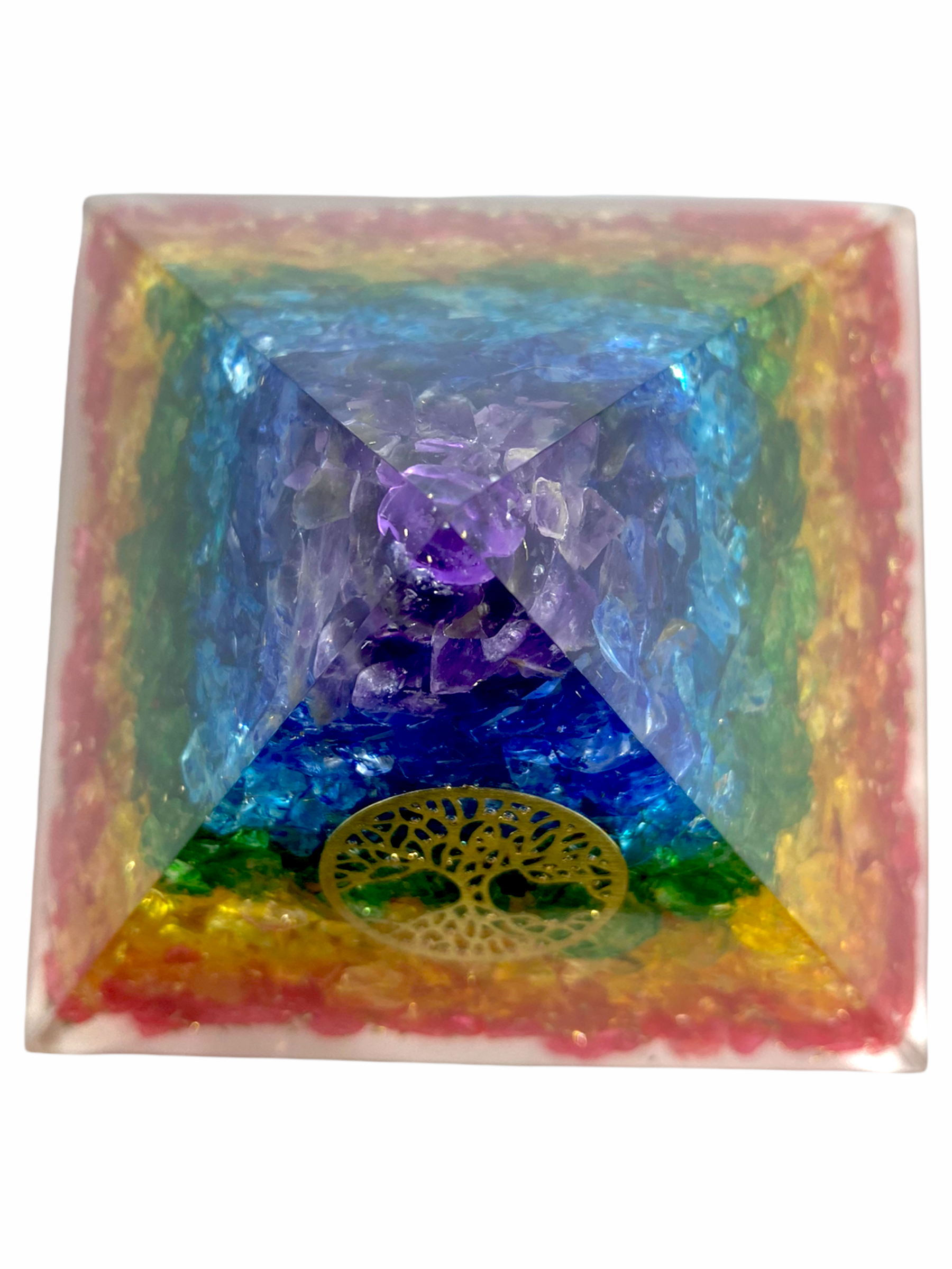 Spiritual Elementz 7 Chakra Crystal Tree of Life Orgone Pyramid (3'Inch) Includes 4 Crystal Quartz Energy Points