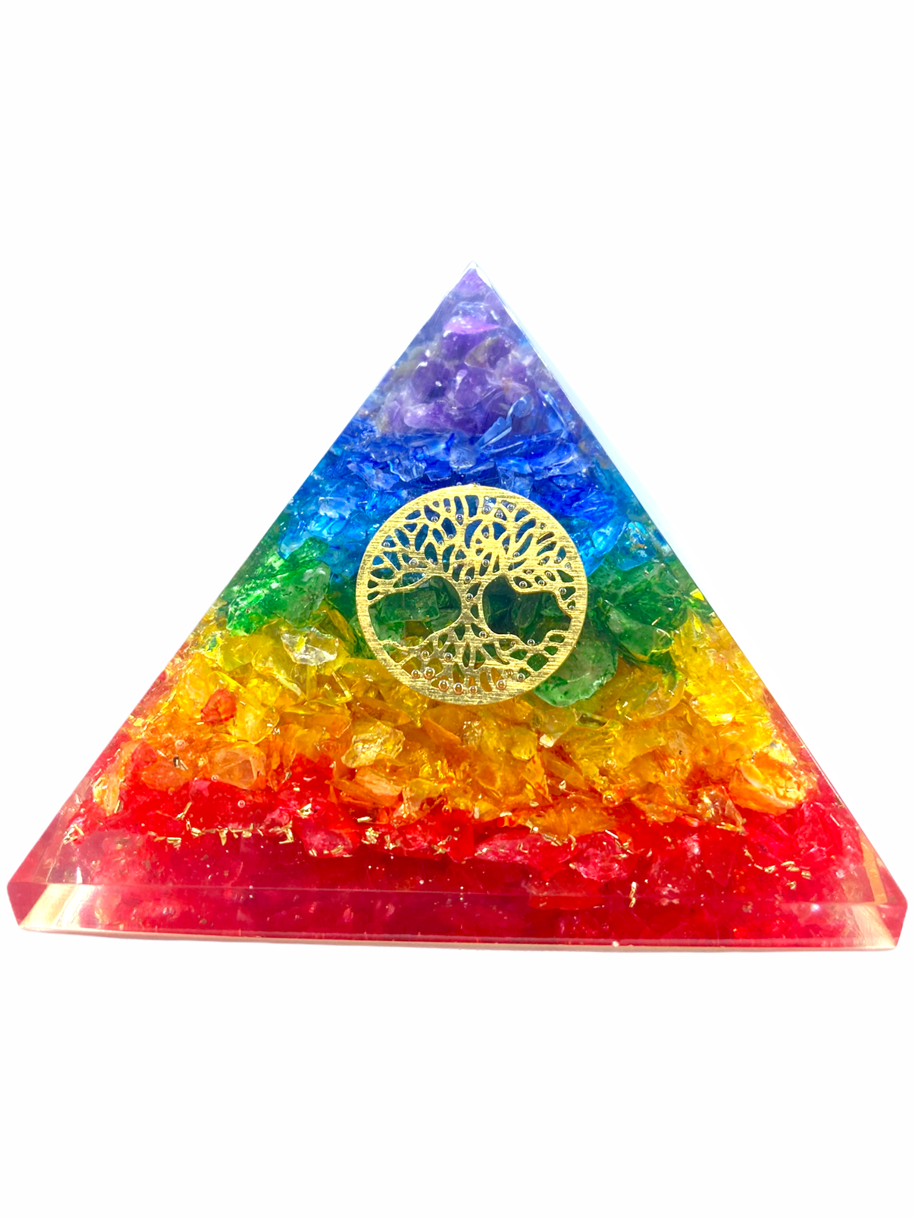 Spiritual Elementz 7 Chakra Crystal Tree of Life Orgone Pyramid (3'Inch) Includes 4 Crystal Quartz Energy Points