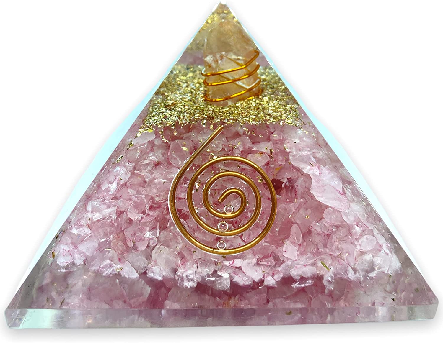 Spiritual Elementz Orgone Pyramid Rose Quartz Crystal and Healing Stones Reiki Charged Chakra (3'Inch) with Clear Gemstone Copper Metal (Stone of Love)