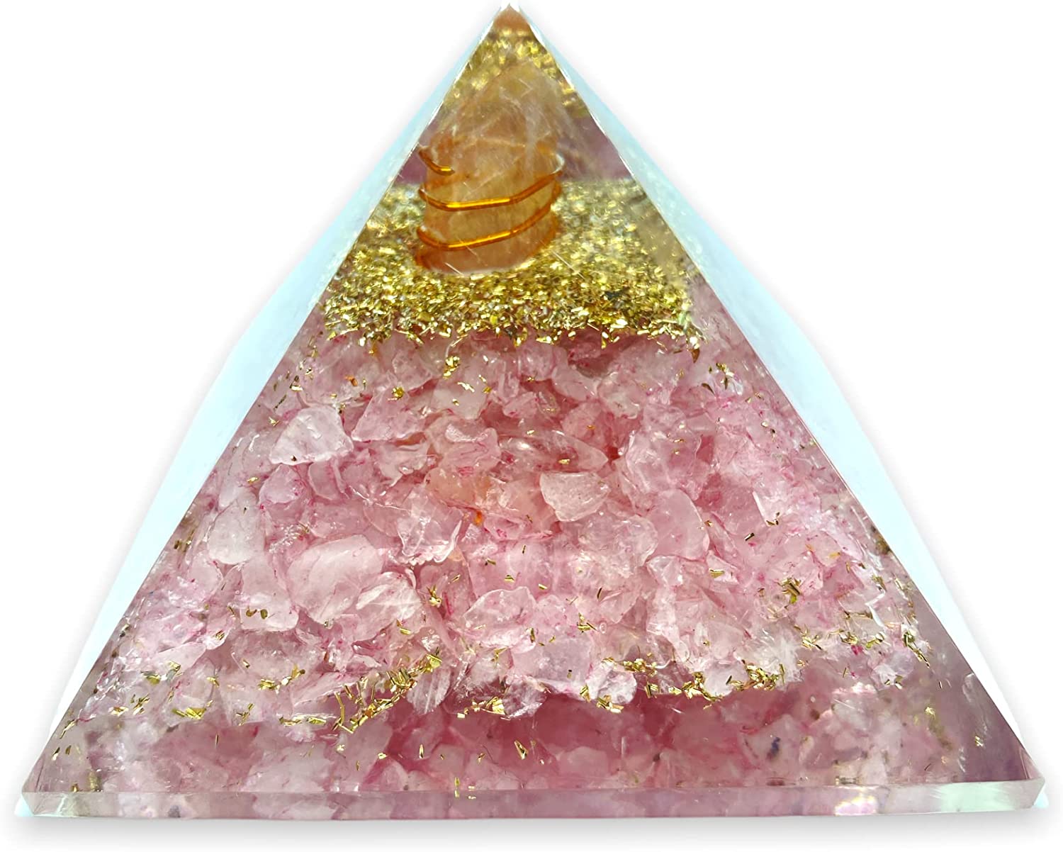 Spiritual Elementz Orgone Pyramid Rose Quartz Crystal and Healing Stones Reiki Charged Chakra (3'Inch) with Clear Gemstone Copper Metal (Stone of Love)
