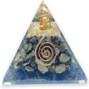 Spiritual Elementz Orgone Pyramid Pyrite Crystal and Healing Stones Reiki Charged Chakra (3'Inch) with Clear Gemstone Copper Metal (Stone of Luck)