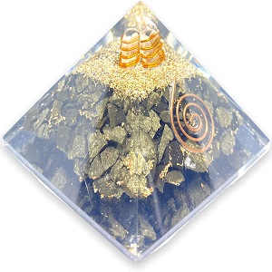 Spiritual Elementz Orgone Pyramid Pyrite Crystal and Healing Stones Reiki Charged Chakra (3'Inch) with Clear Gemstone Copper Metal (Stone of Luck)