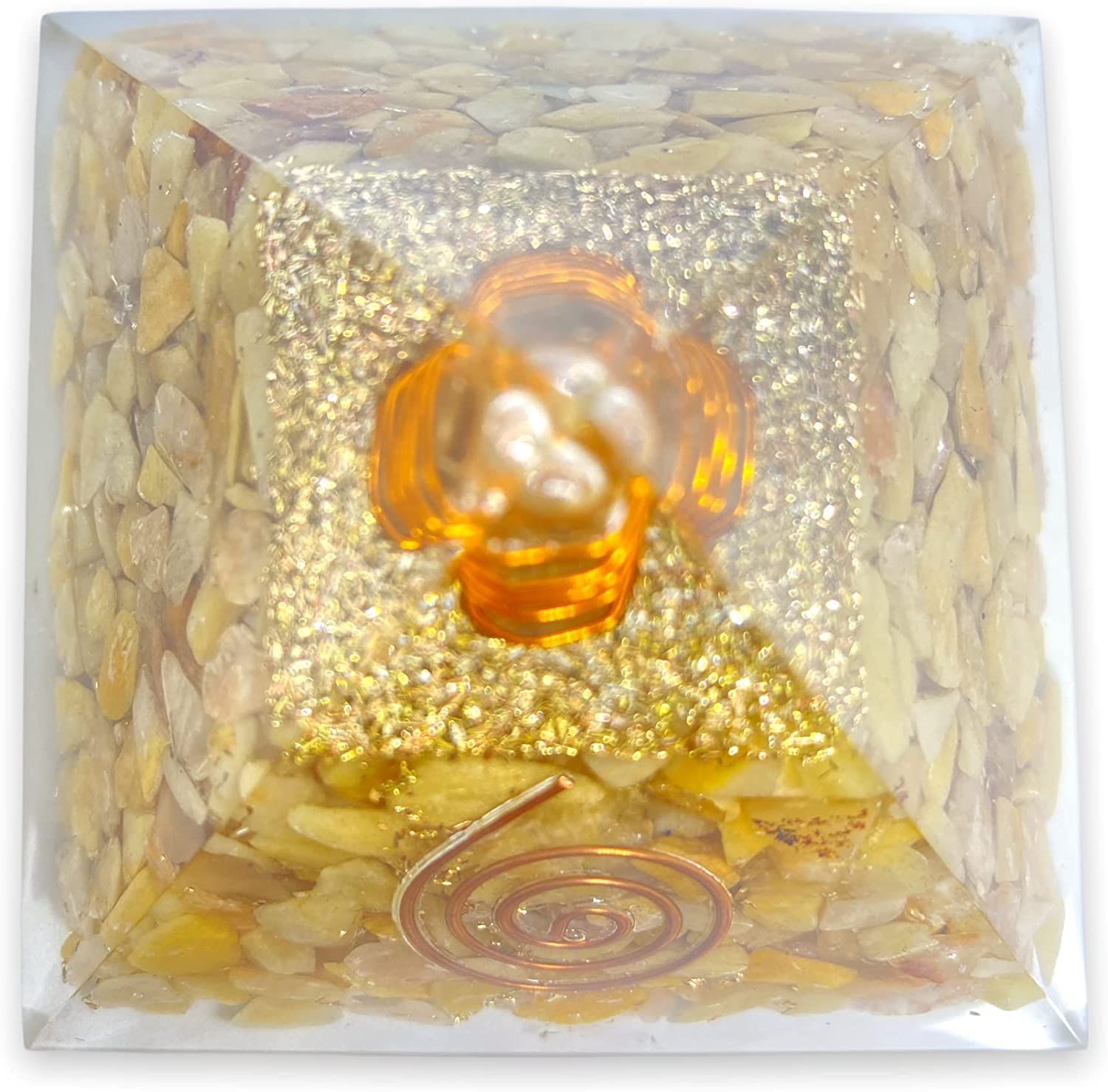 Spiritual Elementz Orgone Pyramid Yellow Aventurine Crystal and Healing Stones Reiki Charged Chakra (3'Inch) with Clear Gemstone Copper Metal (Stone for Balancing The Yin-Yang)