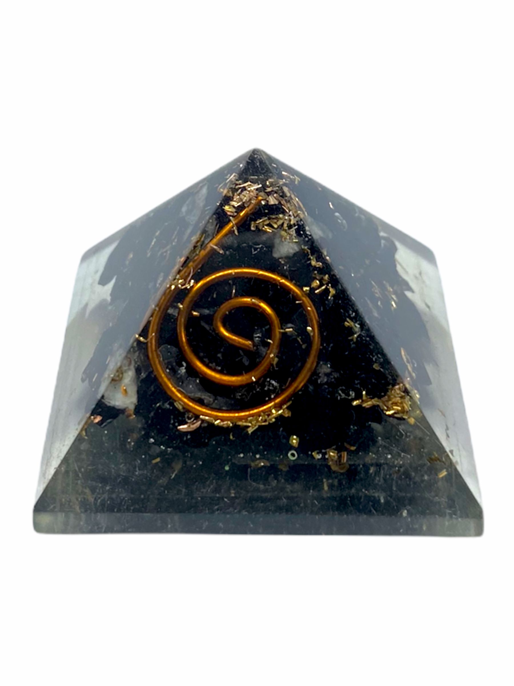 Spritual Elementz Reiki Charged Chakra Healing Black Tourmaline Orgone Pyramid (1'Inch) with Clear Crystal Gemstone Copper Metal (Stone for Protection from All Negative Energies)