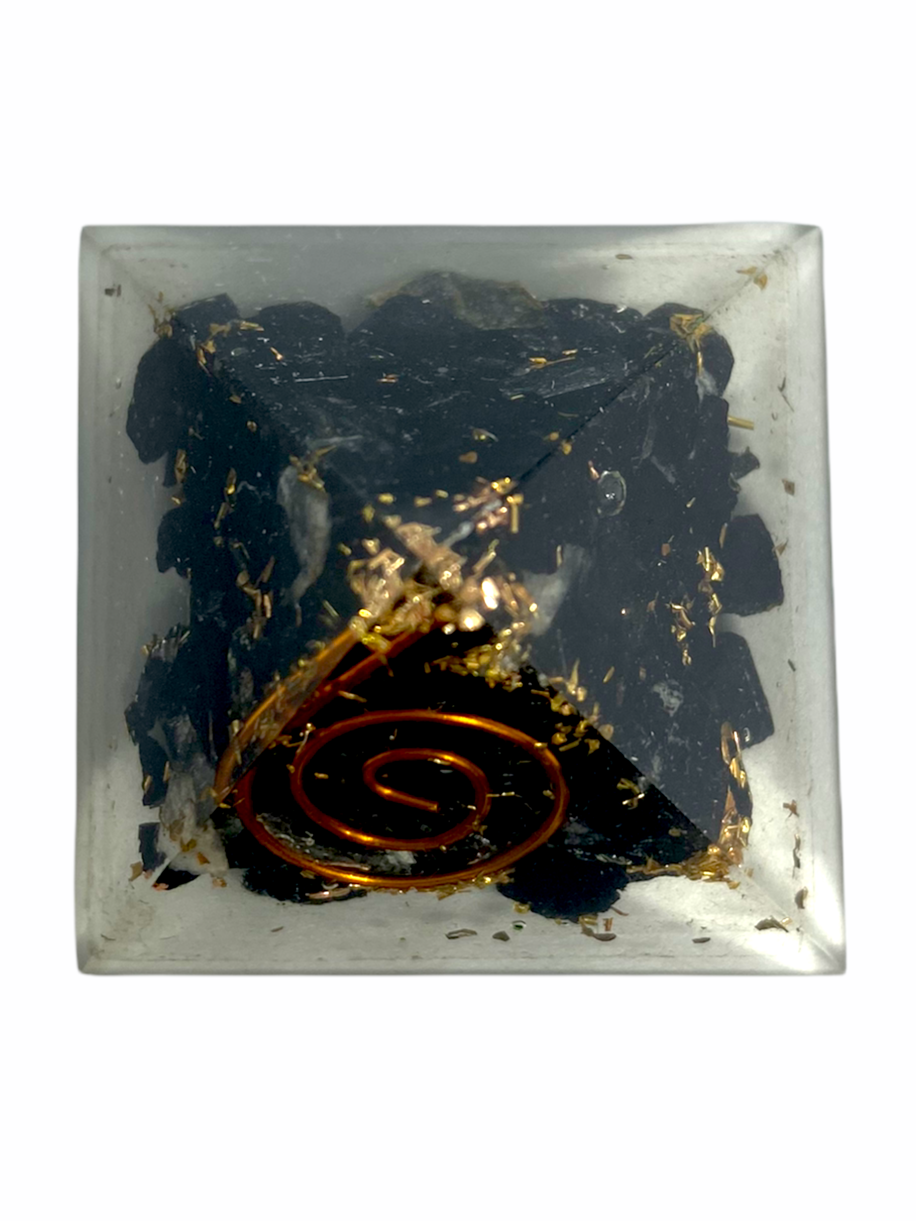 Spritual Elementz Reiki Charged Chakra Healing Black Tourmaline Orgone Pyramid (1'Inch) with Clear Crystal Gemstone Copper Metal (Stone for Protection from All Negative Energies)