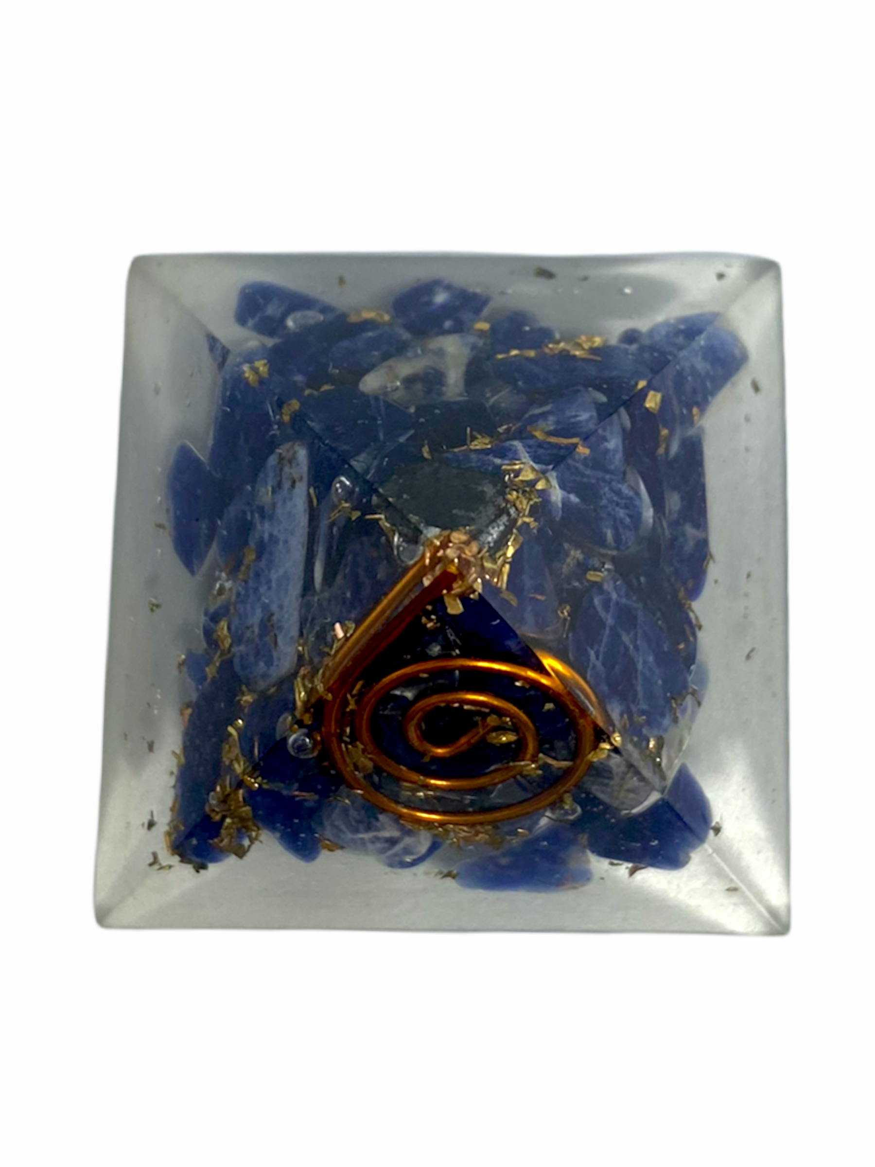 Spiritual Elementz Reiki Energized Chakra Healing Lapis Lazuli Orgone Pyramid (1'Inch) with Clear Crystal Gemstone Copper Metal (Stone of Enlightenment & Balancing)