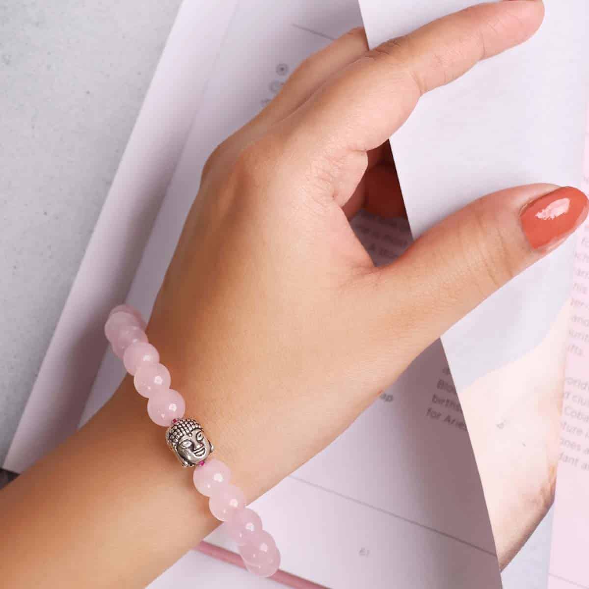 Spiritual Elementz Reiki Charged Gift Natural Gemstone (7-8 mm) Rose Quartz Gemstone Bracelet (21-24 Beads) Unisex for Healing (Stone of love and energy