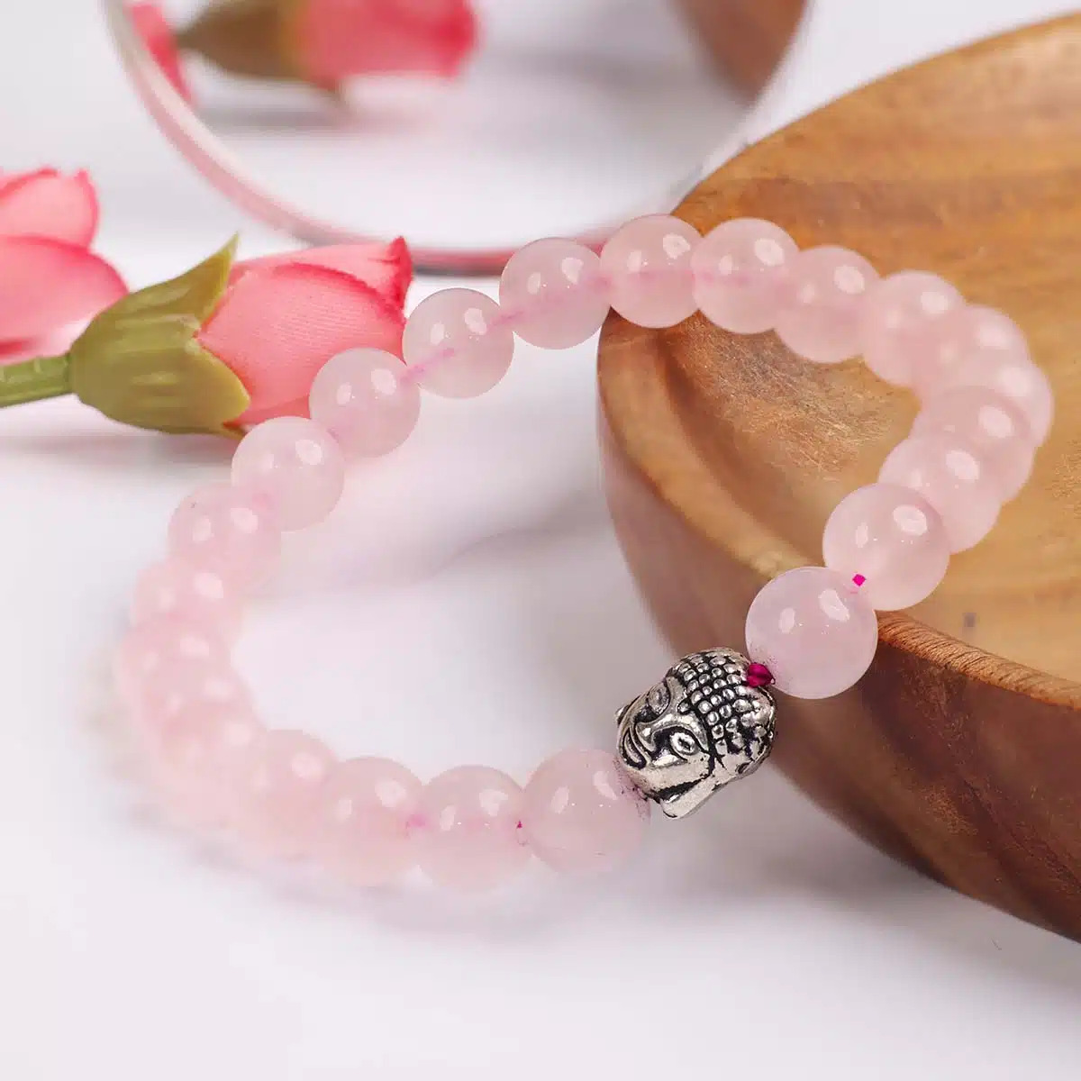 Spiritual Elementz Reiki Charged Gift Natural Gemstone (7-8 mm) Rose Quartz Gemstone Bracelet (21-24 Beads) Unisex for Healing (Stone of love and energy