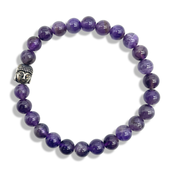 Spiritual Elementz Reiki Charged Amethyst Natural Gemstone (7-8 mm) Stretch Bracelet Unisex for Healing (Stone of Spirituality & Peace of Mind)