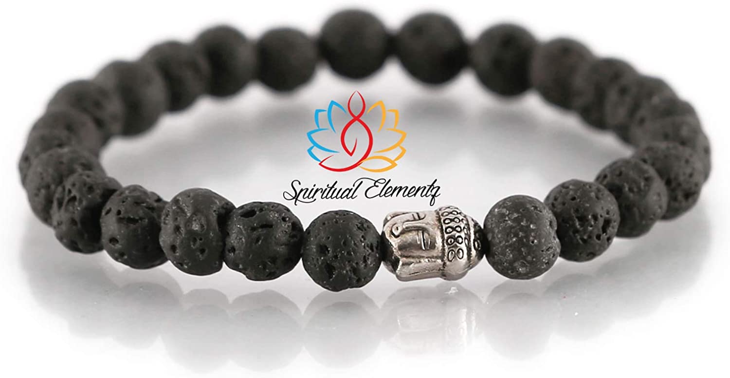 Spiritual Elementz Reiki Charged Gemstone (7-8 mm) Created-Lava Gemstone Chakra Stretch Bracelet (21-24 Beads) Unisex for Healing (a Calming- but Intense- Energy)