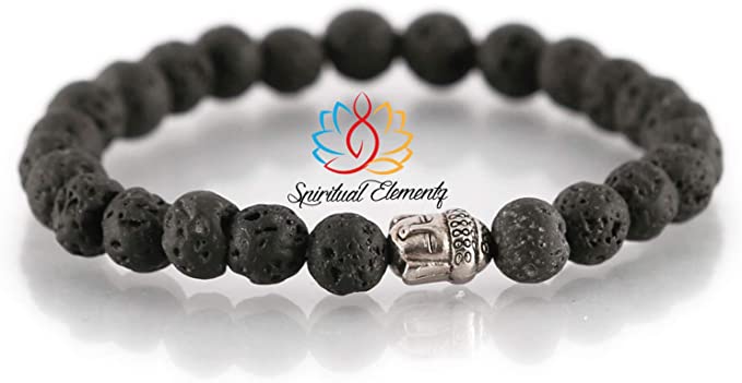 Spiritual Elementz Reiki Charged Gemstone (7-8 mm) Created-Lava Gemstone Chakra Stretch Bracelet (21-24 Beads) Unisex for Healing (a Calming- but Intense- Energy)