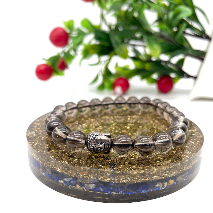 Spiritual Elementz Reiki Charged Smoky Quartz (7-8 mm) Chakra Stretch Bracelet (21-24 Beads) Unisex for Healing (Stone of of Creating Harmony and Balance in The Home)
