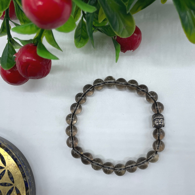 Spiritual Elementz Reiki Charged Smoky Quartz (7-8 mm) Chakra Stretch Bracelet (21-24 Beads) Unisex for Healing (Stone of of Creating Harmony and Balance in The Home)