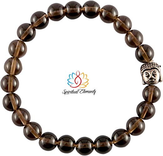 Spiritual Elementz Reiki Charged Smoky Quartz (7-8 mm) Chakra Stretch Bracelet (21-24 Beads) Unisex for Healing (Stone of of Creating Harmony and Balance in The Home)