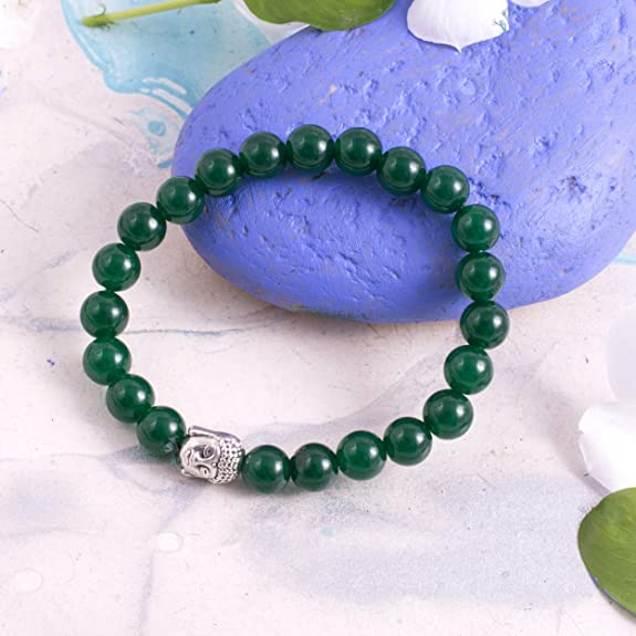 Spiritual Elementz Reiki Charged Jade Gemstone 7-8 mm (21-24 Beads) Green Stone Gemstone Chakra Stretch Bracelet Unisex for Healing