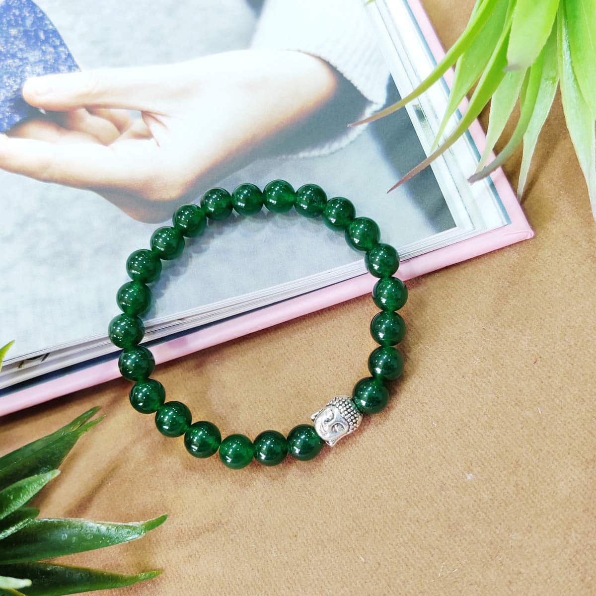 Spiritual Elementz Reiki Charged Jade Gemstone 7-8 mm (21-24 Beads) Green Stone Gemstone Chakra Stretch Bracelet Unisex for Healing