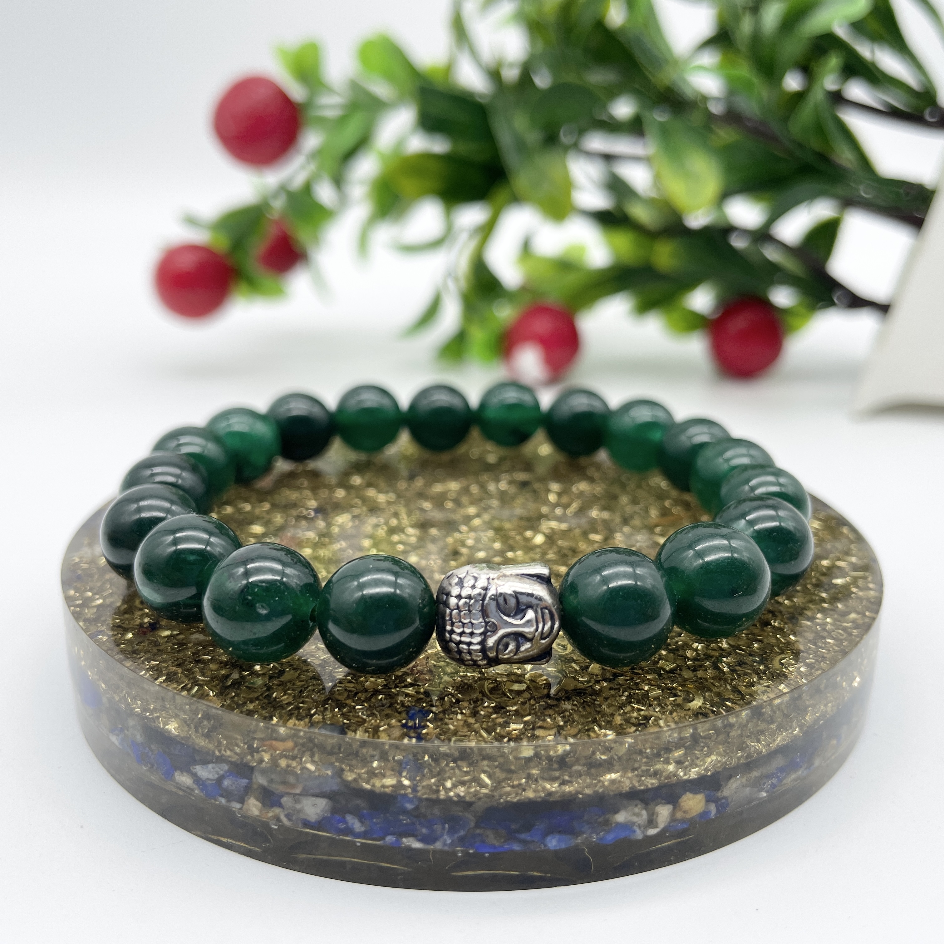 Spiritual Elementz Reiki Charged Jade Gemstone 7-8 mm (21-24 Beads) Green Stone Gemstone Chakra Stretch Bracelet Unisex for Healing