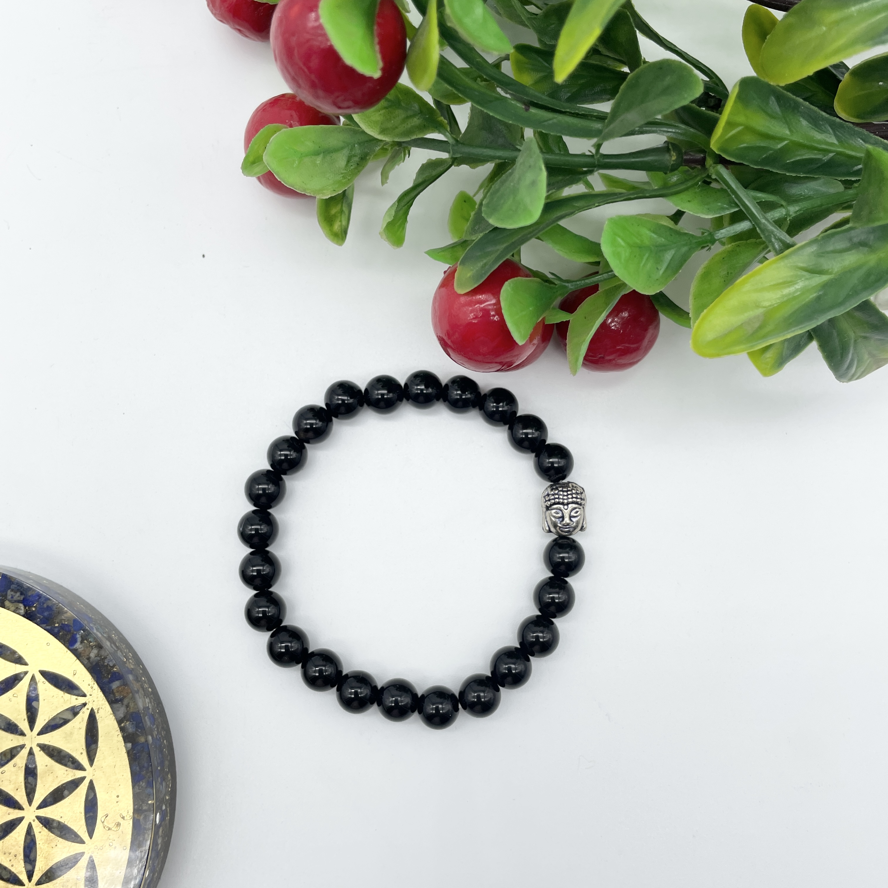Spiritual Elementz Reiki Charged Black Onyx Gemstone (7-8 mm) Black Gemstone Chakra Stretch Bracelet (21-24 Beads) Unisex for Healing (Stone for Negativity Removal)