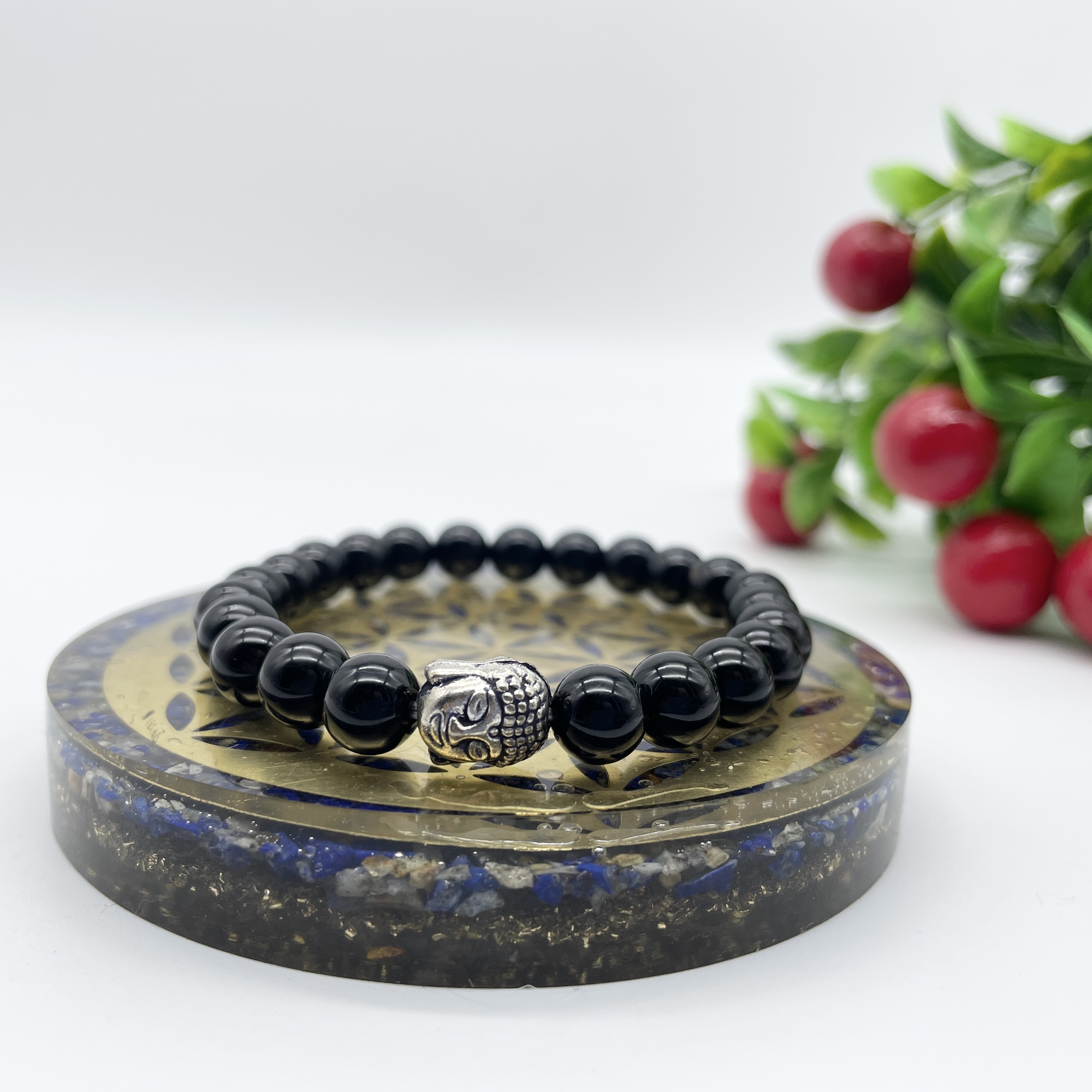 Spiritual Elementz Reiki Charged Black Onyx Gemstone (7-8 mm) Black Gemstone Chakra Stretch Bracelet (21-24 Beads) Unisex for Healing (Stone for Negativity Removal)