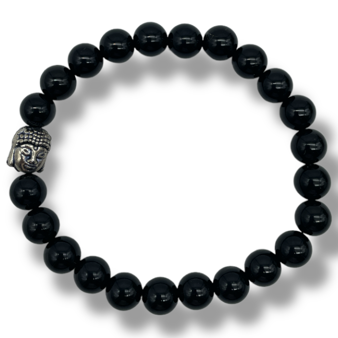 Spiritual Elementz Reiki Charged Black Onyx Gemstone (7-8 mm) Black Gemstone Chakra Stretch Bracelet (21-24 Beads) Unisex for Healing (Stone for Negativity Removal)