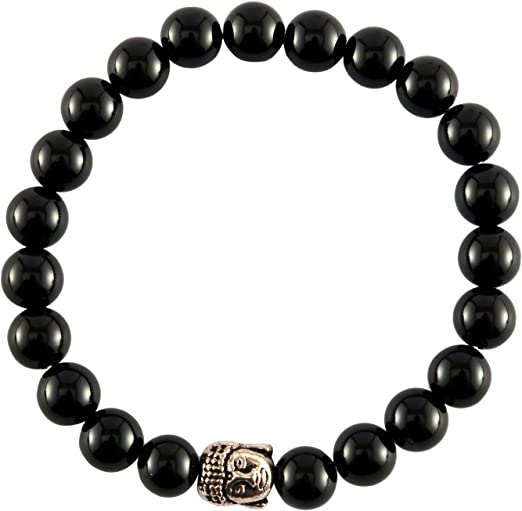 Spiritual Elementz Reiki Charged Black Onyx Gemstone (7-8 mm) Black Gemstone Chakra Stretch Bracelet (21-24 Beads) Unisex for Healing (Stone for Negativity Removal)