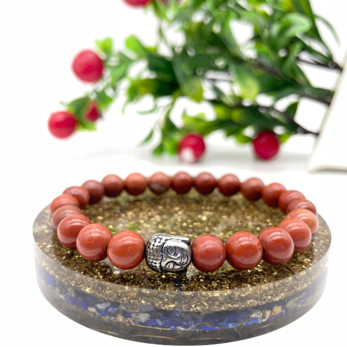 Spiritual Elementz Reiki Charged Red Jasper Gemstone (7-8 mm) Red Gemstone Chakra Stretch Bracelet (21-24 Beads) Unisex for Healing (Stone For Strong Spiritual grounding Vibration)