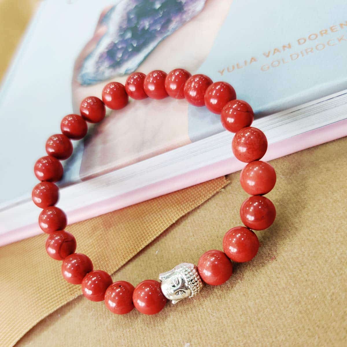 Spiritual Elementz Reiki Charged Red Jasper Gemstone (7-8 mm) Red Gemstone Chakra Stretch Bracelet (21-24 Beads) Unisex for Healing (Stone For Strong Spiritual grounding Vibration)