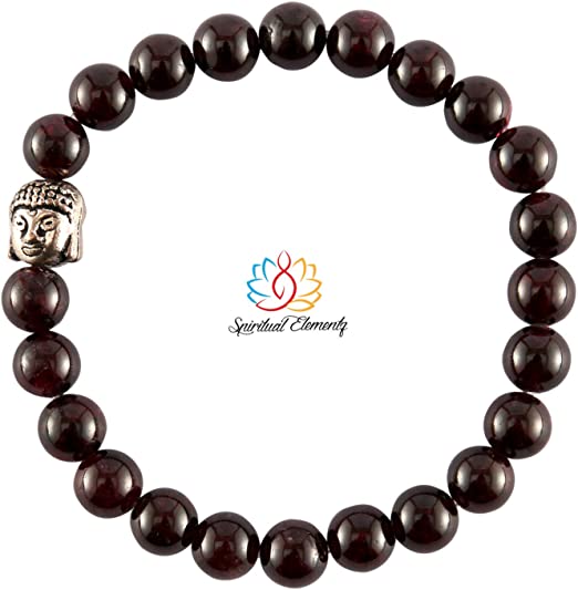 Spiritual Elementz Reiki Charged Garnet Gemstone (7-8 mm) Brown Gemstone Chakra Stretch Bracelet (21-24 Beads) Unisex for Healing (Stone of Love and The Relationship).