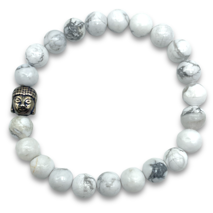 Spiritual Elementz Reiki Charged Howlite Gemstone Bracelet (7-8 mm) (21-24 Beads) (Stone of Absorbing Anger)