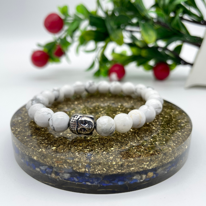 Spiritual Elementz Reiki Charged Howlite Gemstone Bracelet (7-8 mm) (21-24 Beads) (Stone of Absorbing Anger)