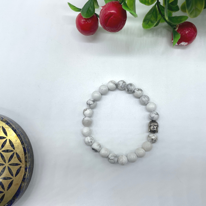Spiritual Elementz Reiki Charged Howlite Gemstone Bracelet (7-8 mm) (21-24 Beads) (Stone of Absorbing Anger)