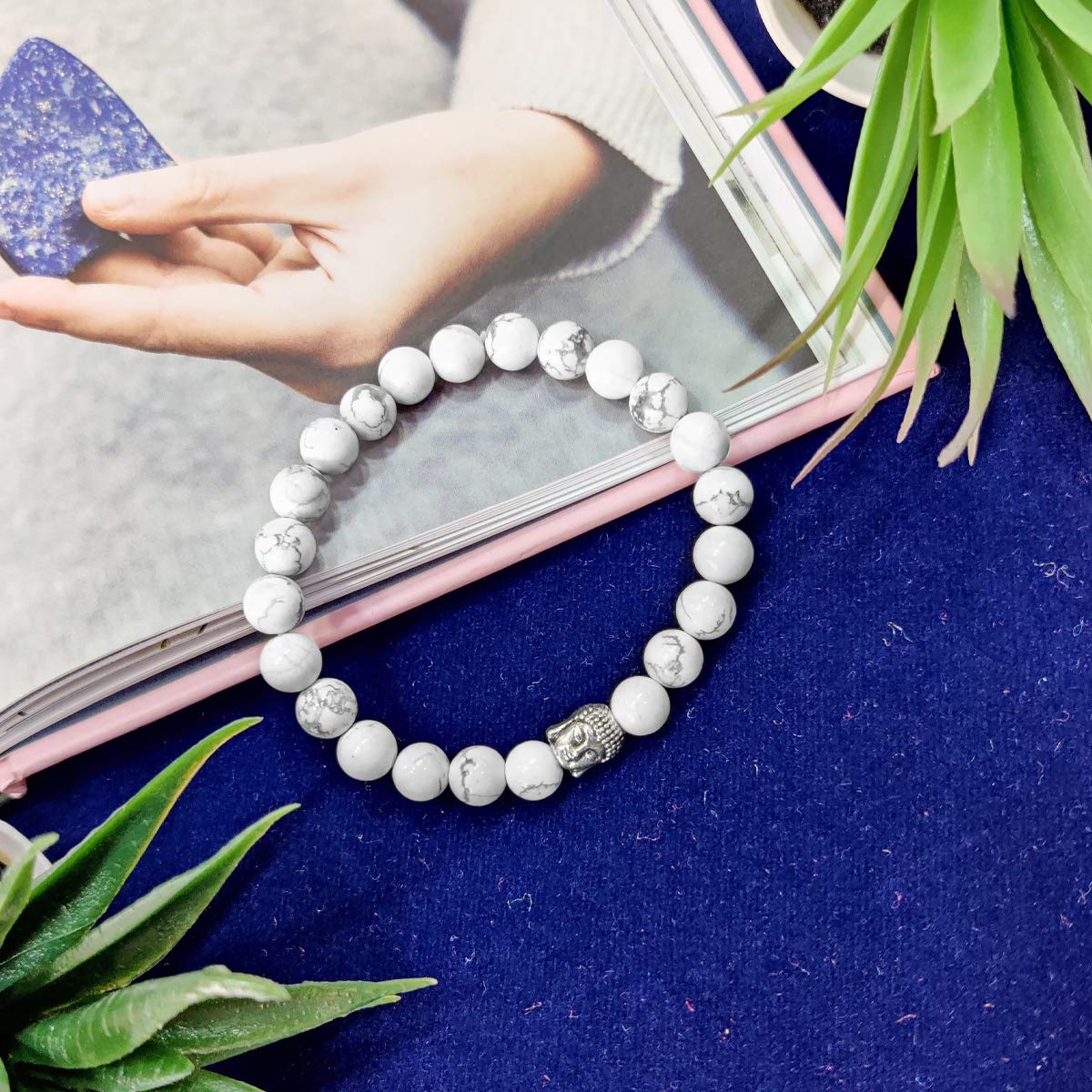 Spiritual Elementz Reiki Charged Howlite Gemstone Bracelet (7-8 mm) (21-24 Beads) (Stone of Absorbing Anger)