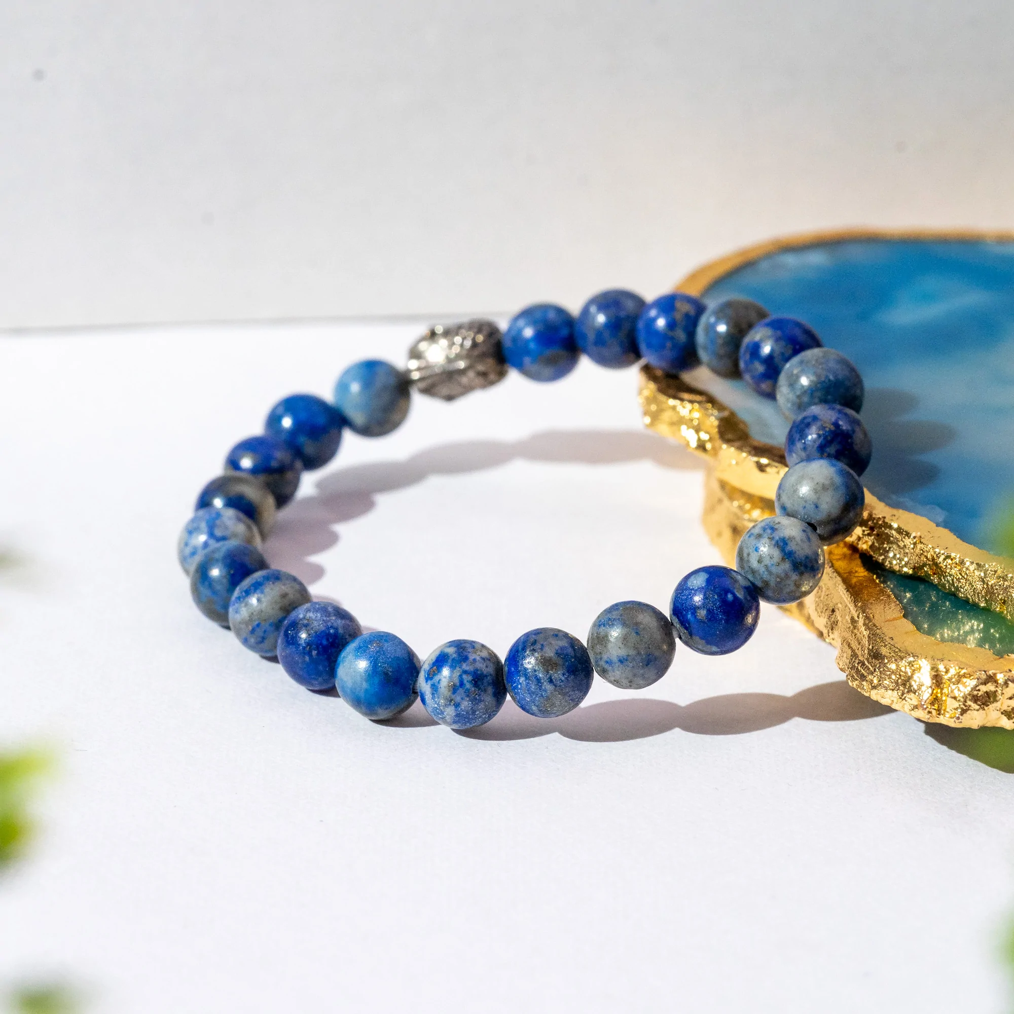 Spiritual Elementz Reiki Charged Gift Natural Stone (7-8 mm) Lapis Lazuli Stone Chakra Stretch Bracelet (21-24 Beads) Unisex for Healing (Stone for Calming The Mind)