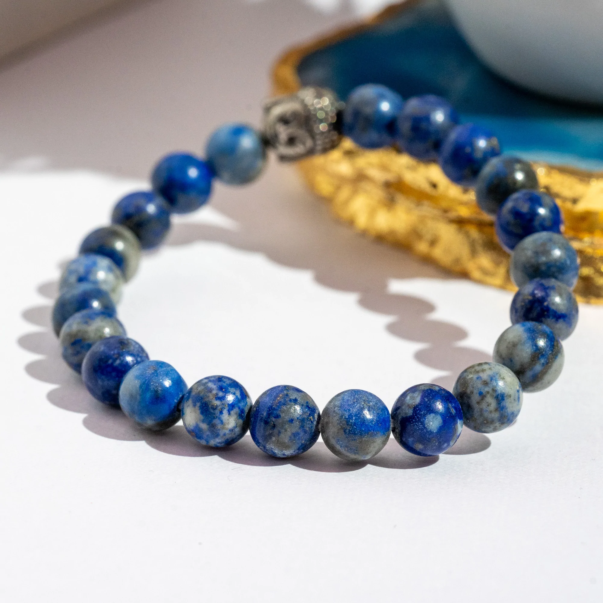 Spiritual Elementz Reiki Charged Gift Natural Stone (7-8 mm) Lapis Lazuli Stone Chakra Stretch Bracelet (21-24 Beads) Unisex for Healing (Stone for Calming The Mind)