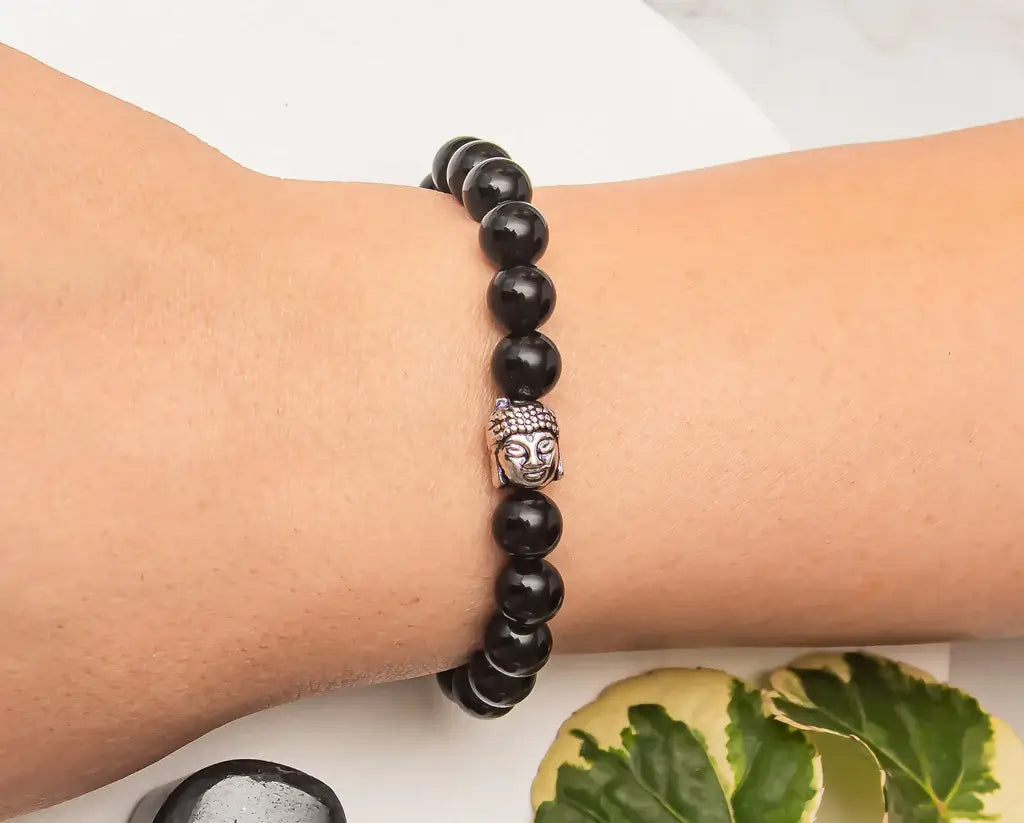 Spiritual Elementz Reiki Charged Gift Natural Gemstone (7-8 mm) Black Obsidian Gemstone Chakra Stretch Bracelet (21-24 Beads) Unisex for Healing (Stone of Healing Dark Sides)