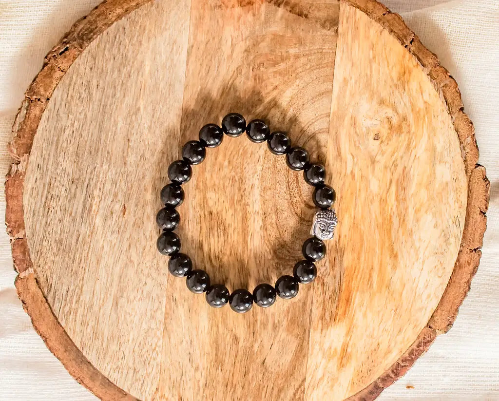 Spiritual Elementz Reiki Charged Gift Natural Gemstone (7-8 mm) Black Obsidian Gemstone Chakra Stretch Bracelet (21-24 Beads) Unisex for Healing (Stone of Healing Dark Sides)